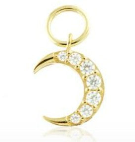 9ct Gold (Yellow or White) CZ Crescent Moon Charm for Huggies or Hoops
