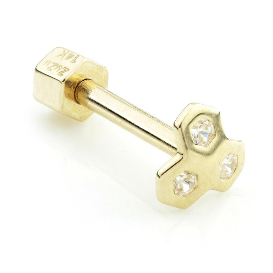 14ct Yellow Gold Gem Honeycomb Cartilage Bar Earring - ZuZu Jewellery