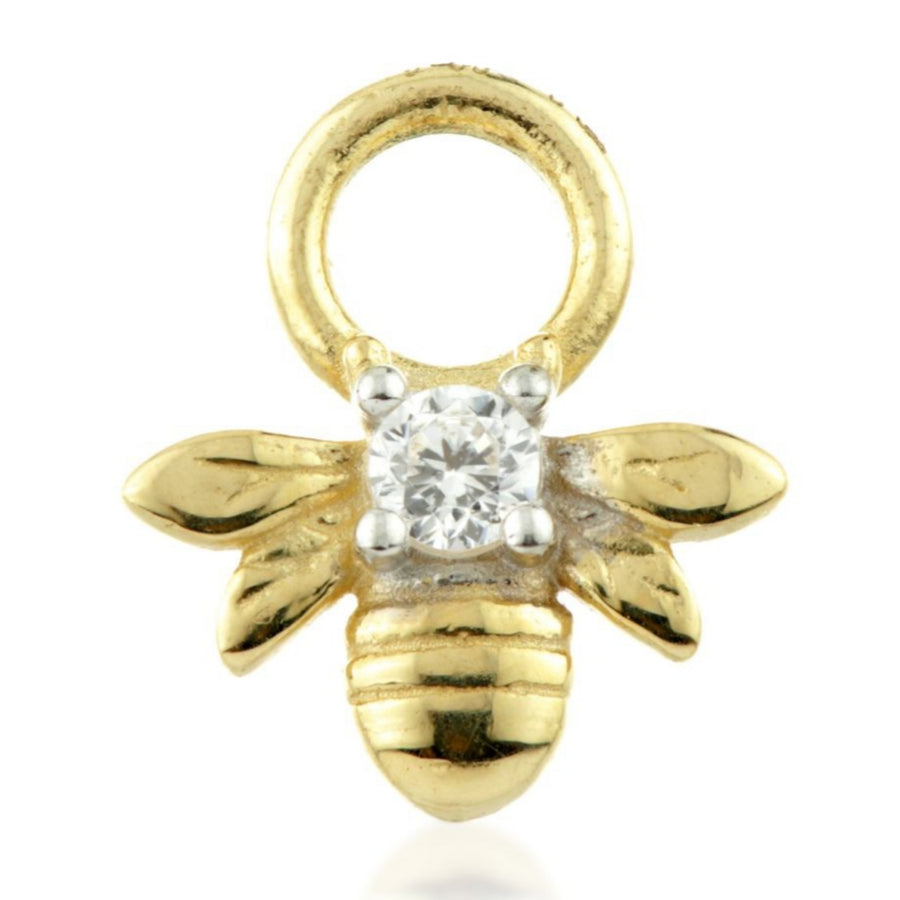 9ct Yellow Gold CZ Jewelled Bee Charm for Huggies or Hoops - ZuZu Jewellery