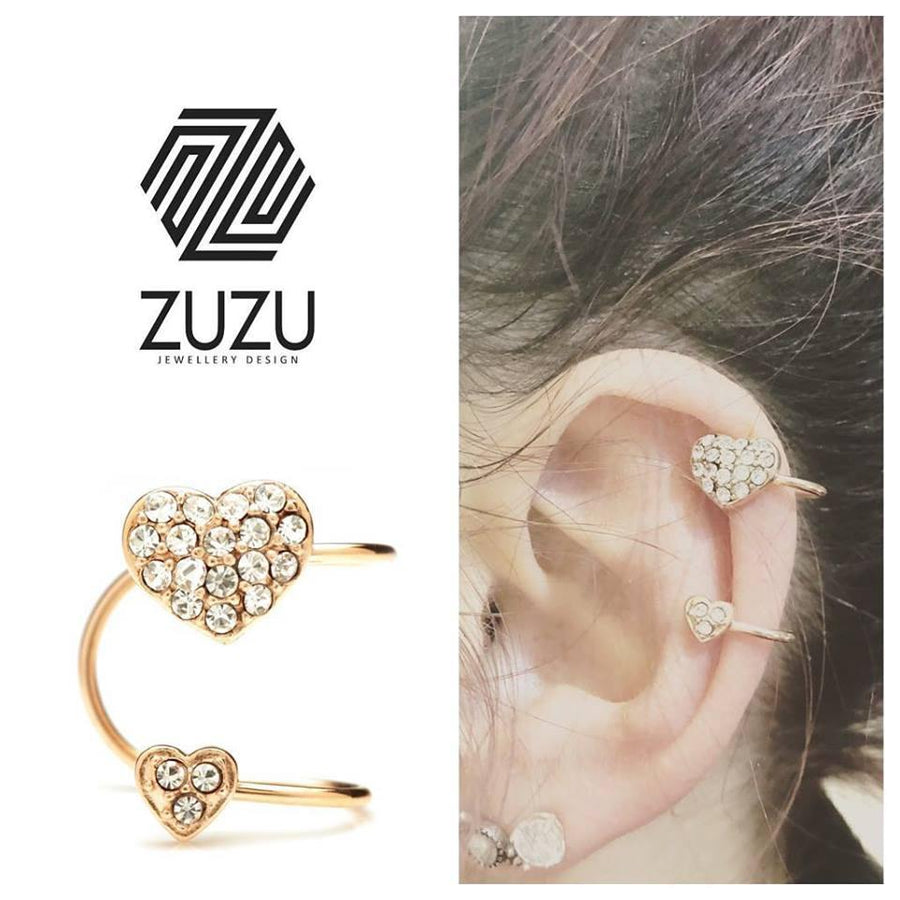 Rose Gold Double Heart Ear Cuff - ZuZu Jewellery