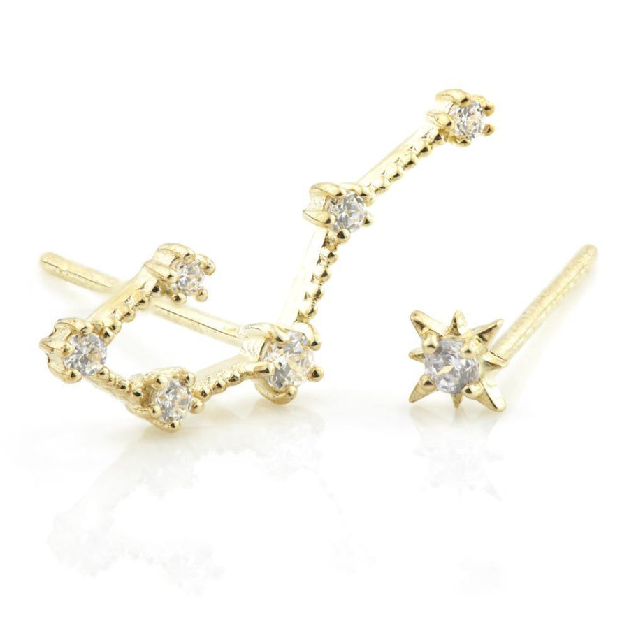 9ct Yellow Gold Gem Star Constellation Zodiac Earrings - Cancer - ZuZu Jewellery