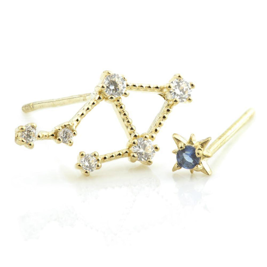 9ct Yellow Gold Crystal Constellation Zodiac Earrings Studs - Libra - ZuZu Jewellery