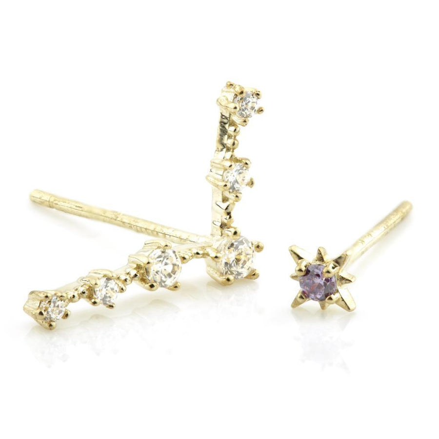 9ct Yellow Gold Gem Constellation Zodiac Earrings Studs -  Pisces - ZuZu Jewellery