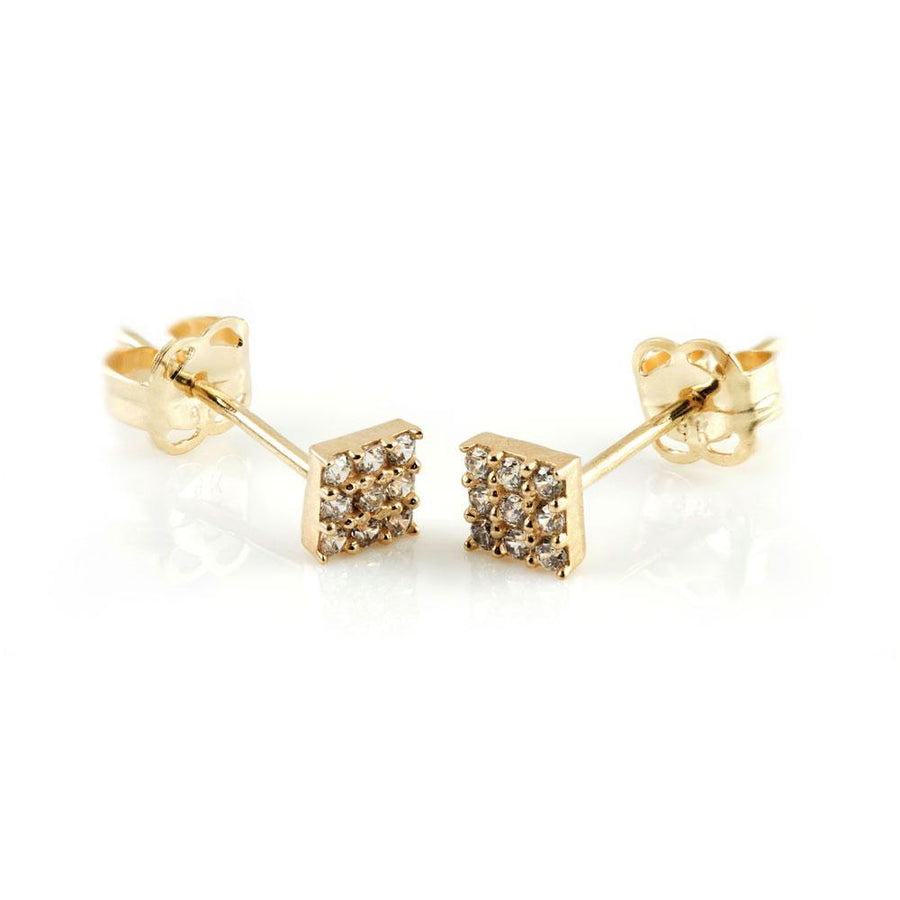 9ct Gold Pave Crystal Square Stud Earring - ZuZu Jewellery