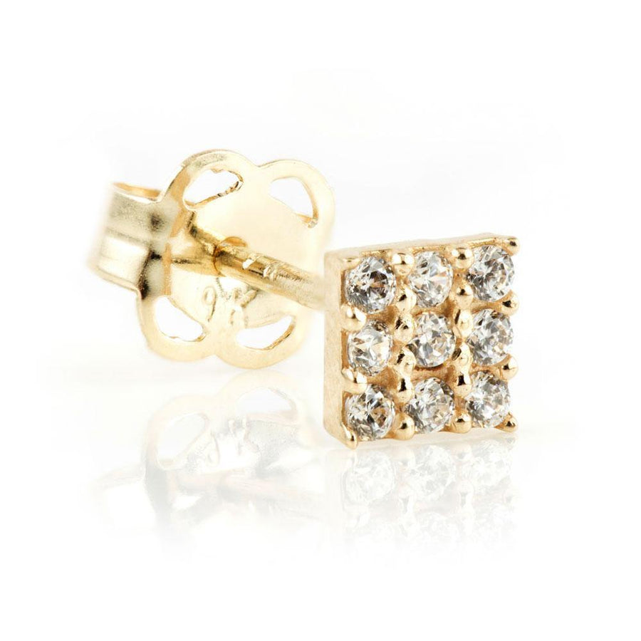 9ct Gold Pave Crystal Square Stud Earring - ZuZu Jewellery