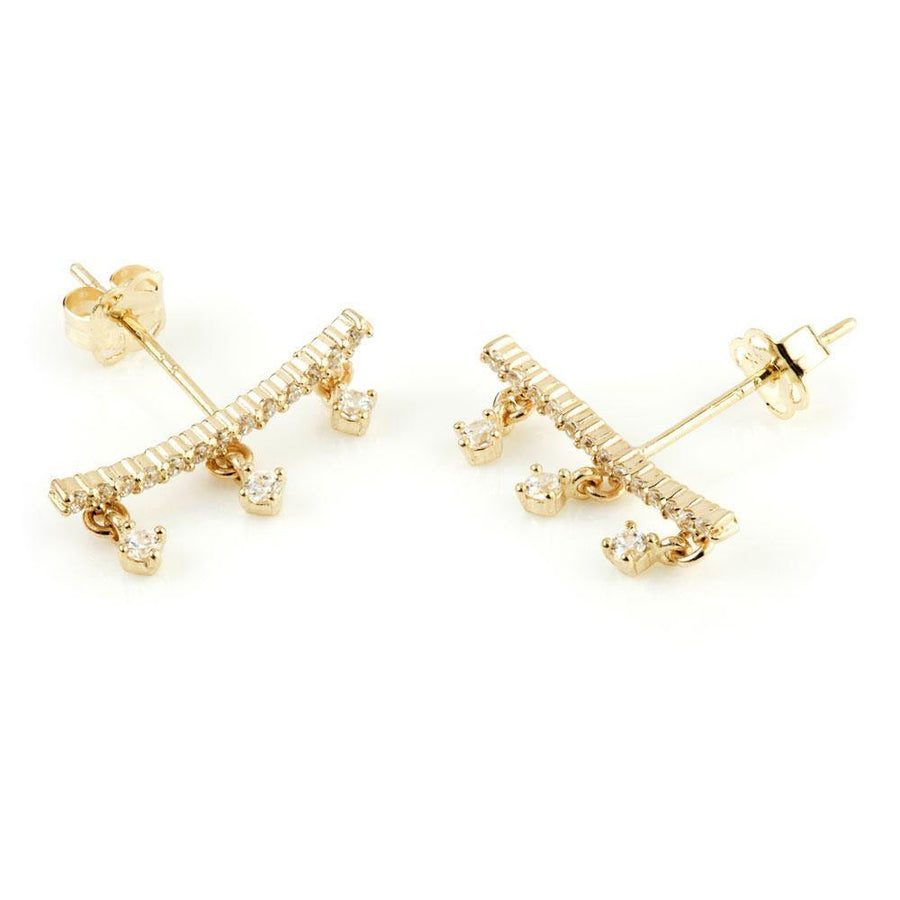 9ct Solid Gold Multi Gem & Hanging Gems Curve Ear Climber - ZuZu Jewellery