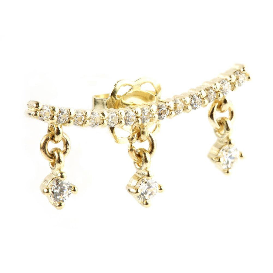9ct Solid Gold Multi Gem & Hanging Gems Curve Ear Climber - ZuZu Jewellery