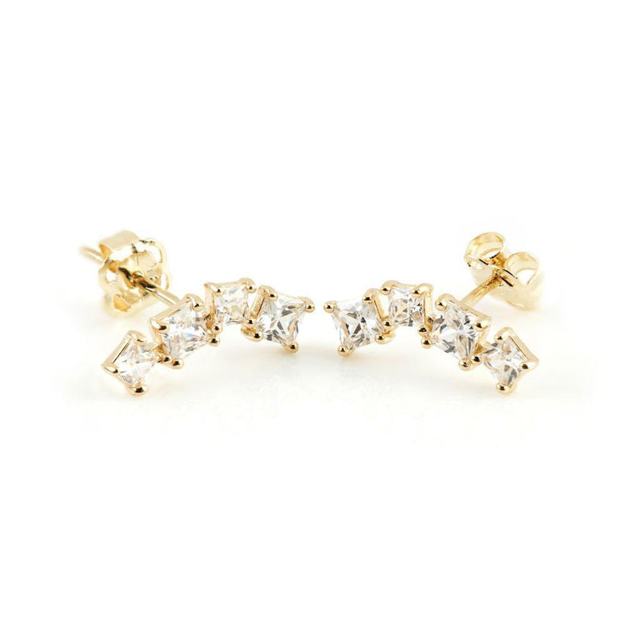 9ct Solid Gold Multi Gem Curved Ear Climber Earrings Studs - ZuZu Jewellery