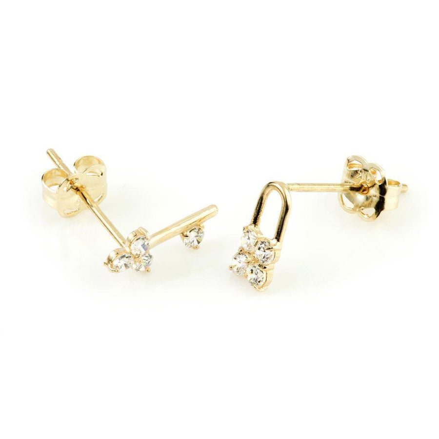 9ct Gold Multi Gem Lock & Key Stud Earrings - ZuZu Jewellery