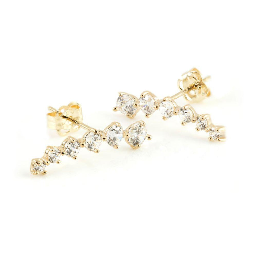 9ct Solid Gold Crystal Curved Ear Climber Earrings - ZuZu Jewellery