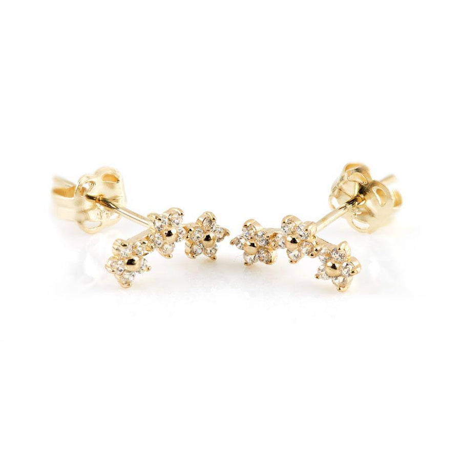 9ct Solid Gold Daisy Flower Gem Curved Ear Climber Earrings Studs - ZuZu Jewellery