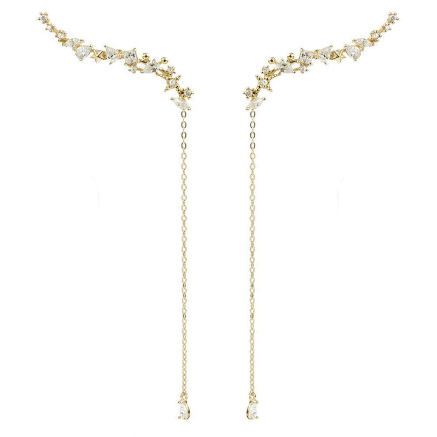 9ct Yellow Gold Multi Shaped Gems & Hanging Gem Ear Climber Earrings Studs - ZuZu Jewellery