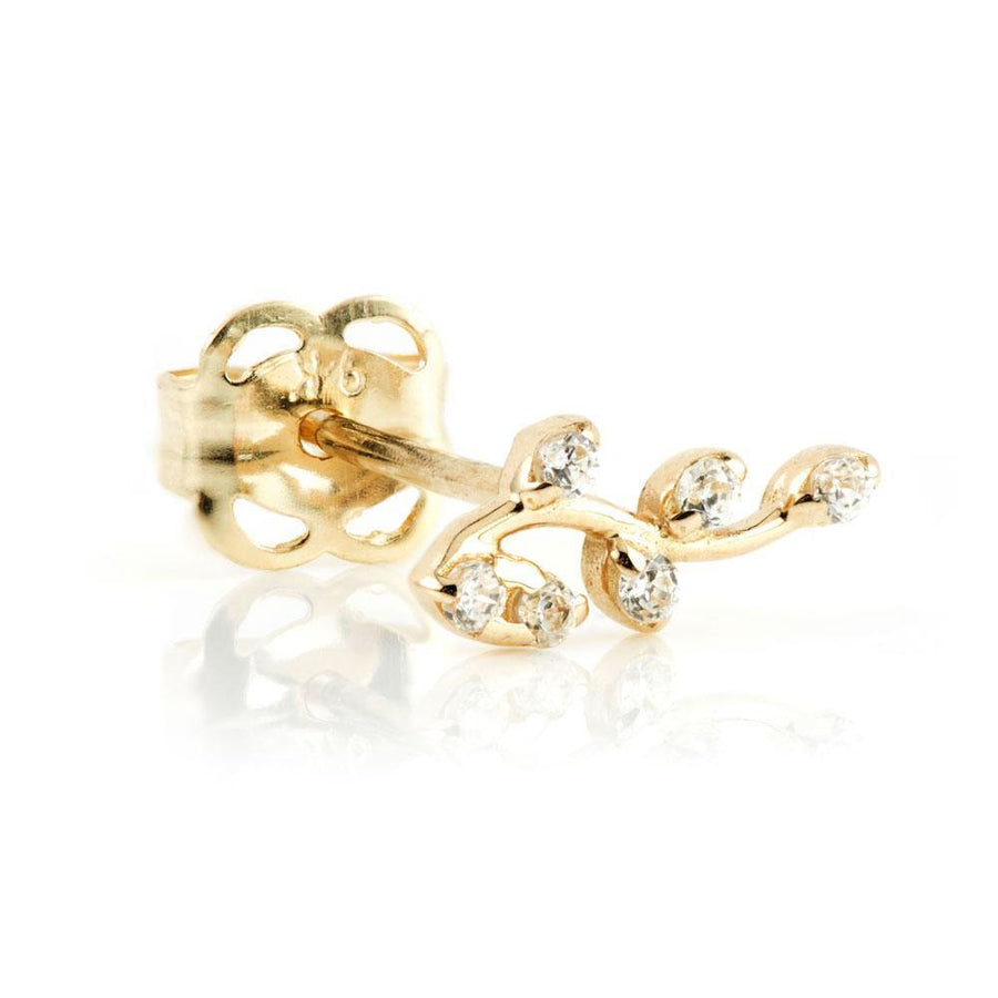 9ct Yellow Gold CZ Crystal Vine Leaf Stud Earring - ZuZu Jewellery