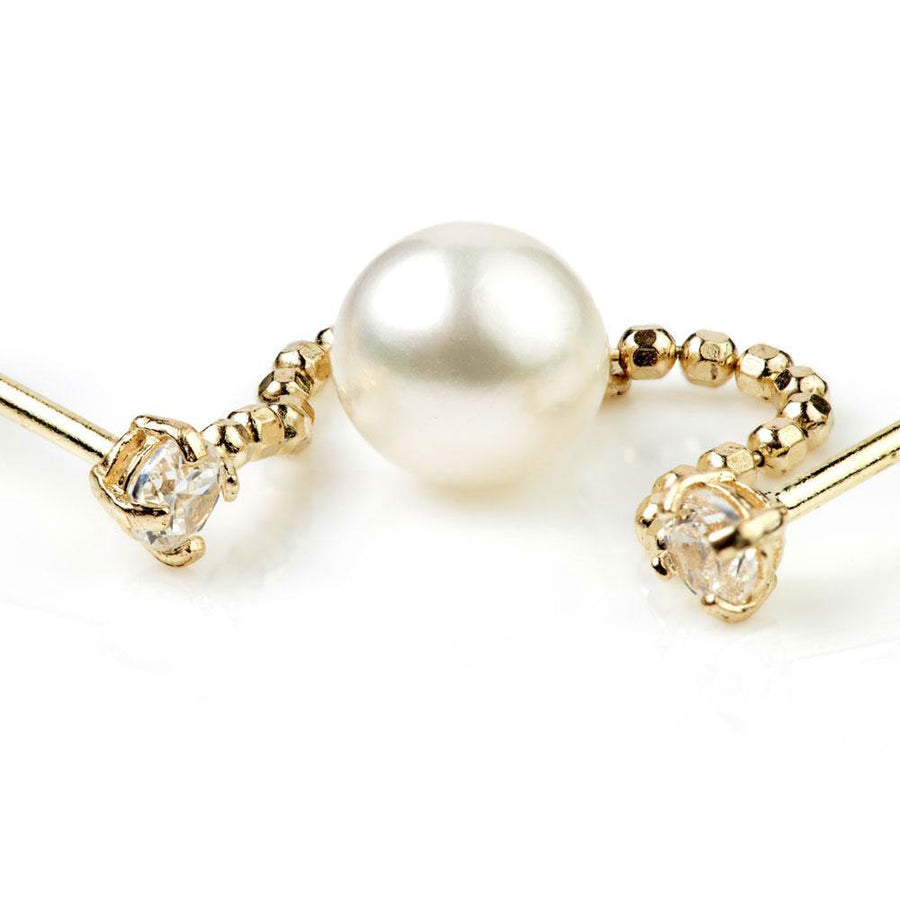 9ct Gold Chain Crystal & Pearl Double Stud Earring - ZuZu Jewellery