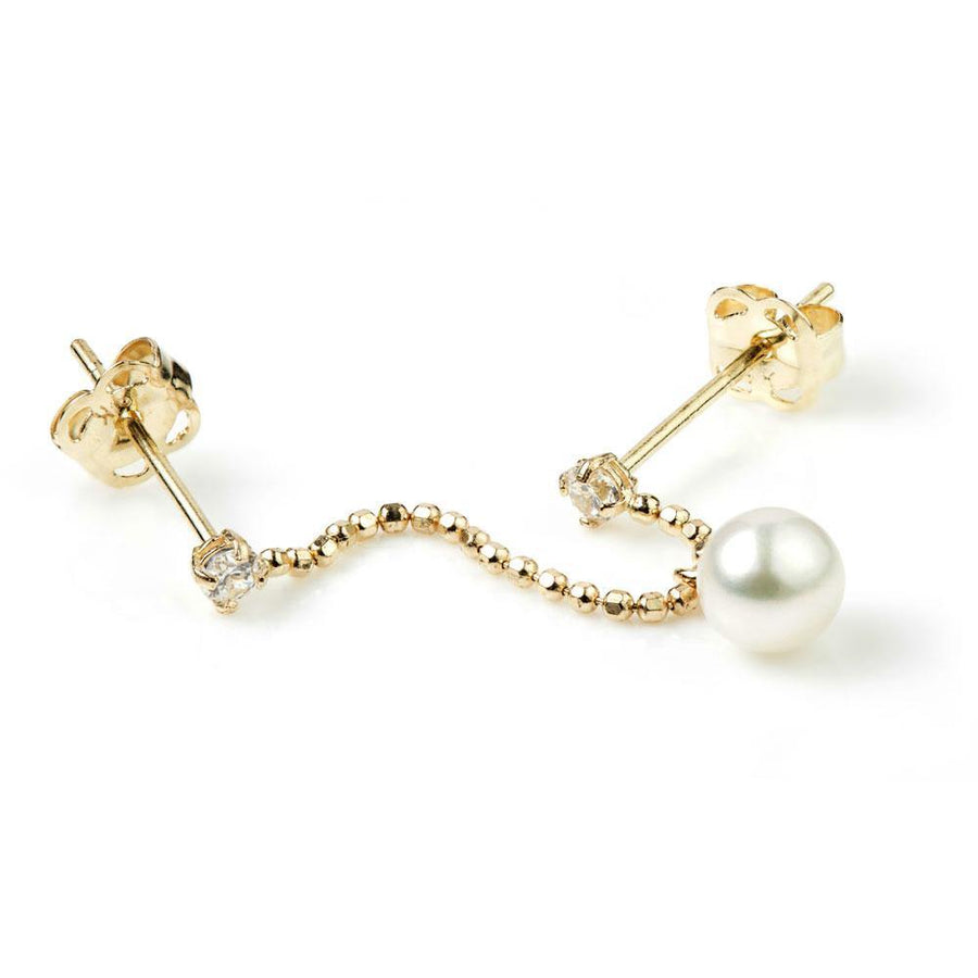 9ct Gold Chain Crystal & Pearl Double Stud Earring - ZuZu Jewellery