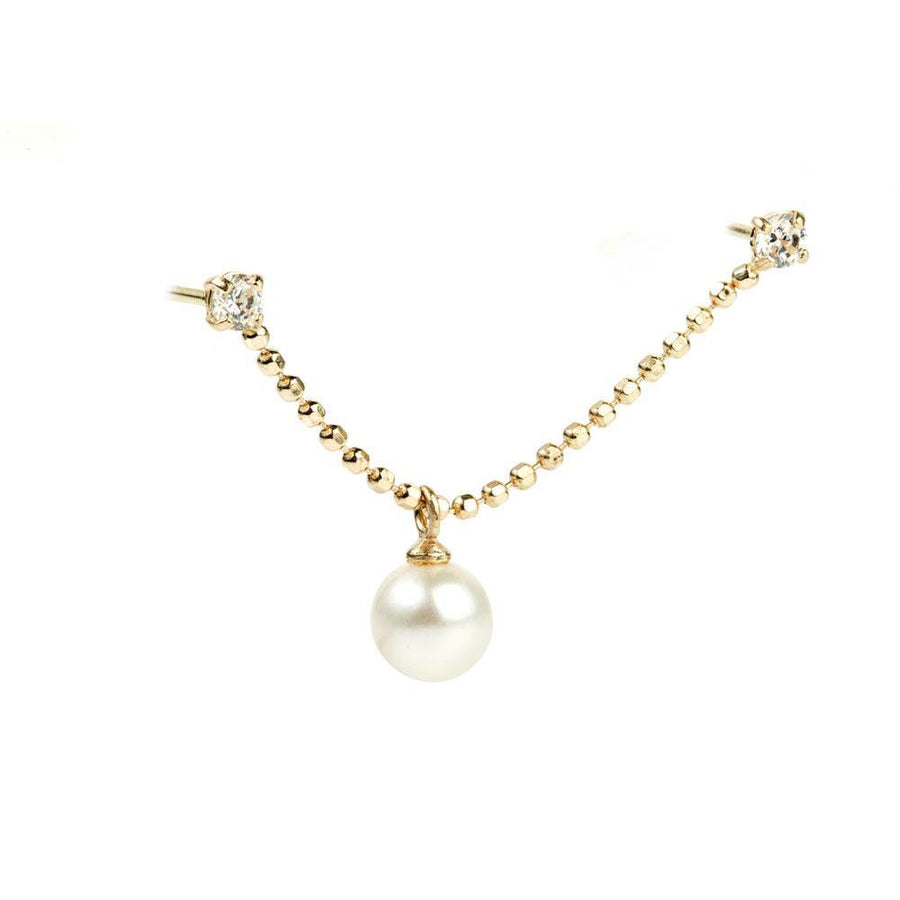 9ct Gold Chain Crystal & Pearl Double Stud Earring - ZuZu Jewellery