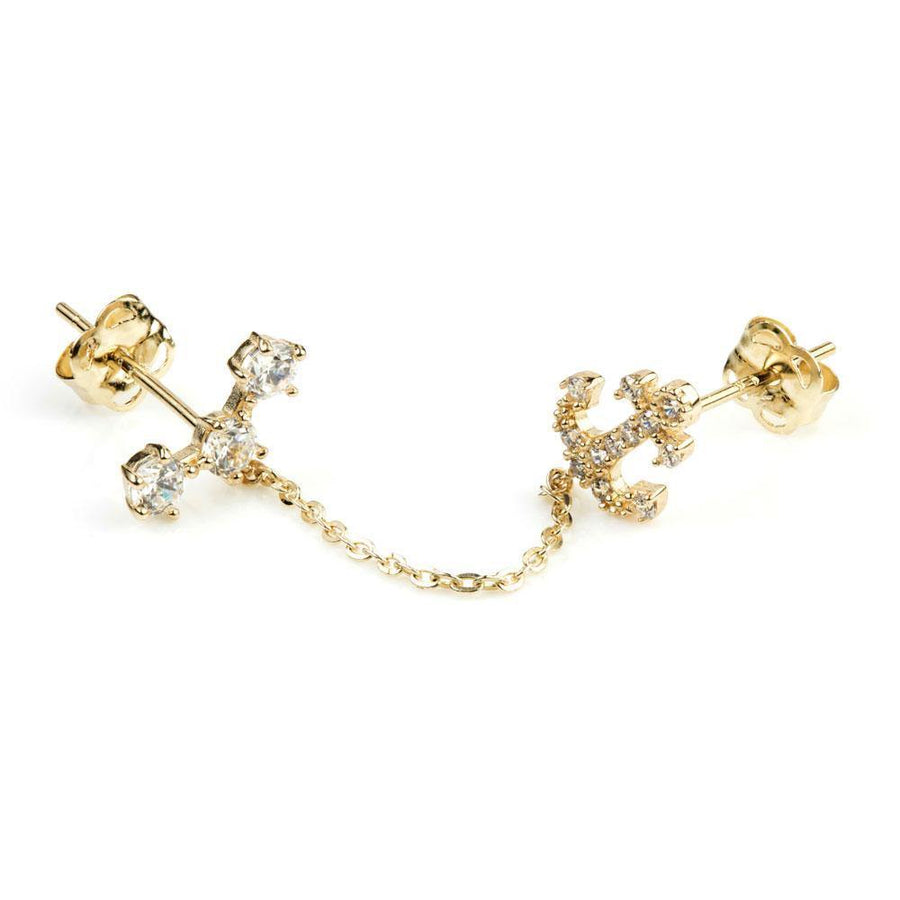 9ct Gold Crystal Anchor Double Stud Earring - ZuZu Jewellery