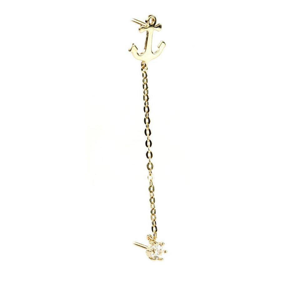 9ct Gold Crystal & Anchor Chain Linked Double Earring - ZuZu Jewellery