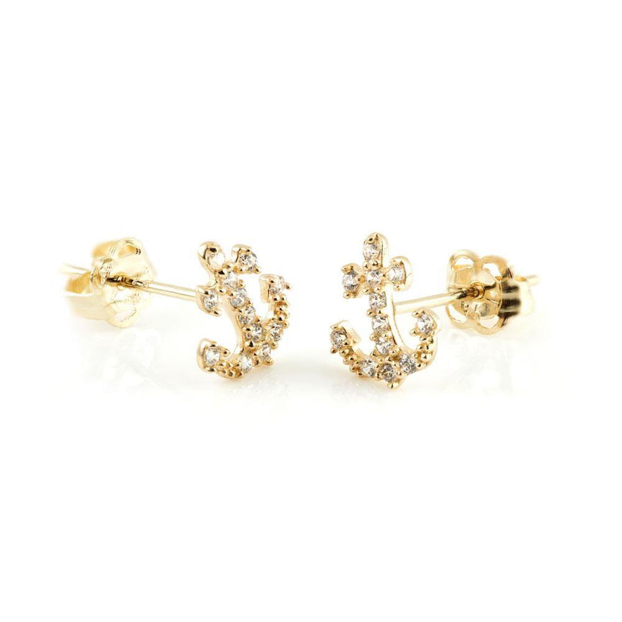 9ct Gold CZ Crystal Anchor Stud Earring - ZuZu Jewellery