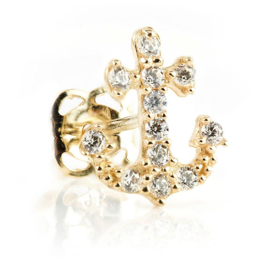 9ct Gold CZ Crystal Anchor Stud Earring - ZuZu Jewellery