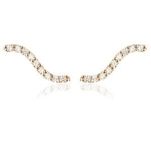 9ct Yellow Gold Gem Curved Ear Climber Earrings Studs - ZuZu Jewellery