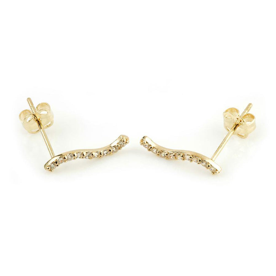 9ct Yellow Gold Gem Curved Ear Climber Earrings Studs - ZuZu Jewellery