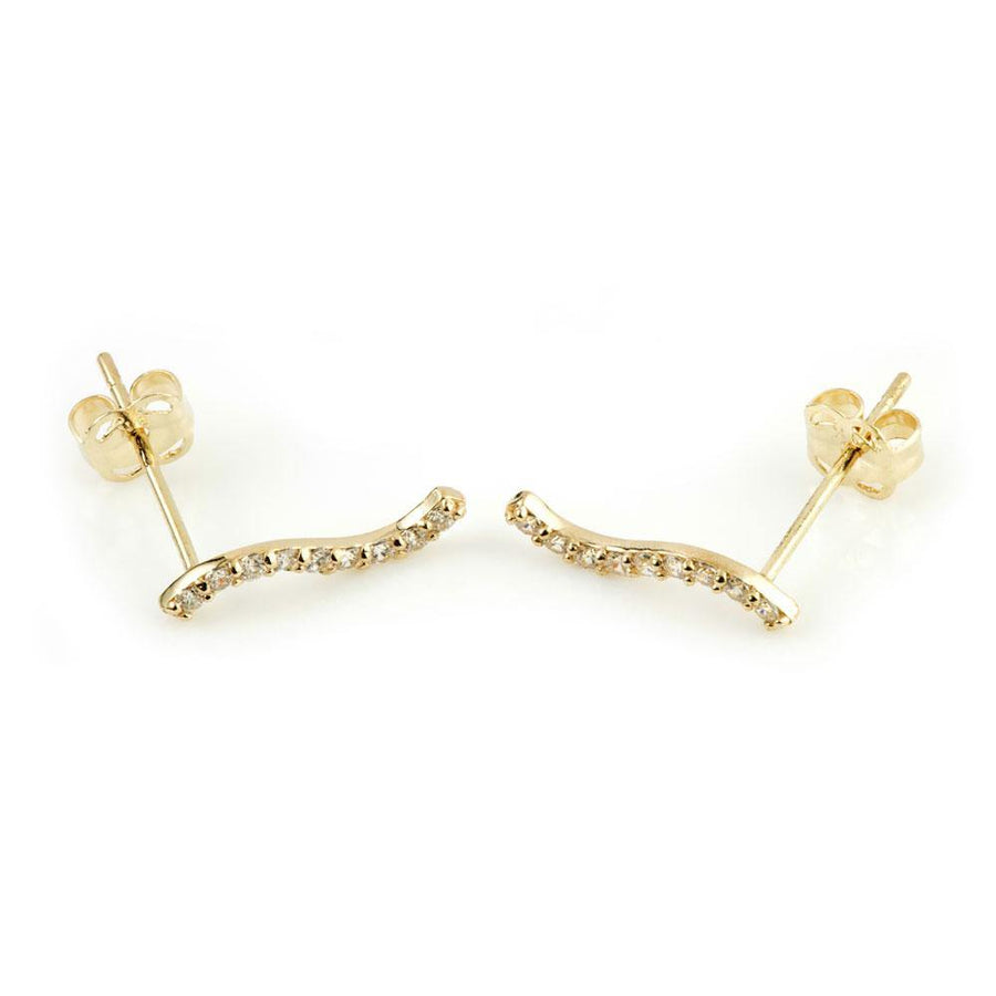 9ct Yellow Gold Gem Curved Ear Climber Earrings Studs - ZuZu Jewellery