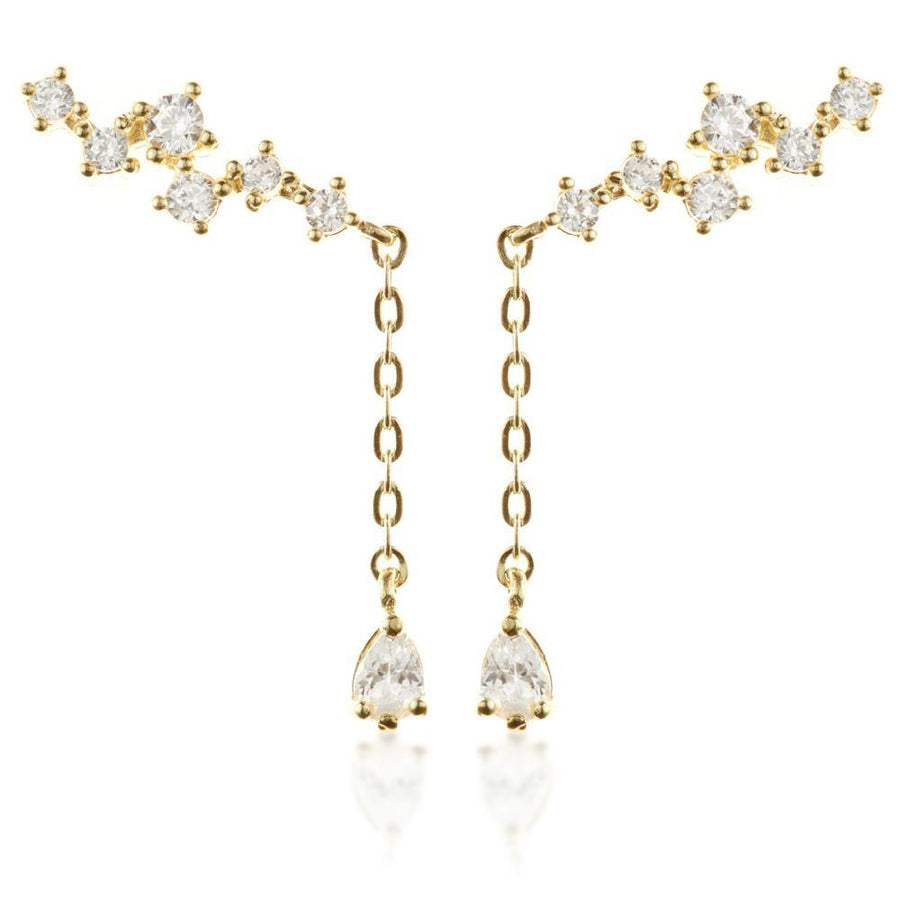 9ct Solid Gold Gem & Hanging Gem Ear Climber Earrings - ZuZu Jewellery