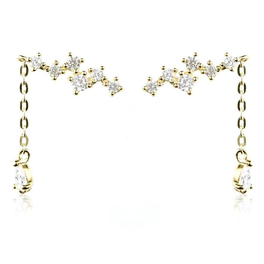9ct Solid Gold Gem & Hanging Gem Ear Climber Earrings - ZuZu Jewellery