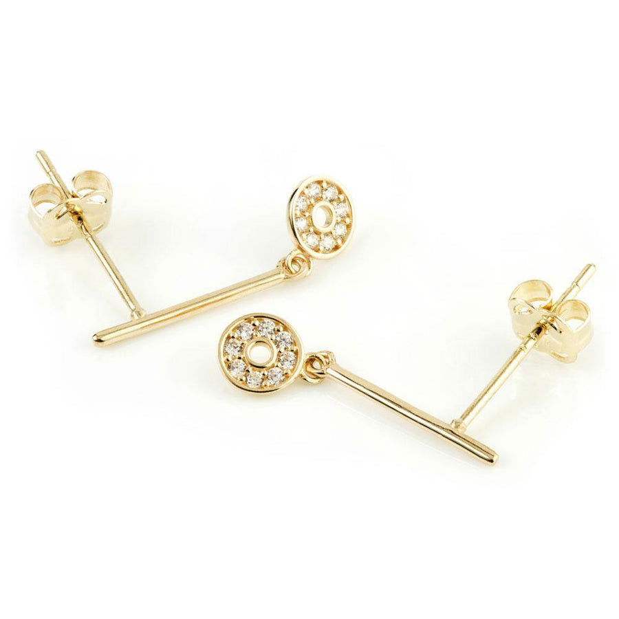 9ct Gold Bar Stud with Pave Crystal Disc Earrings - ZuZu Jewellery