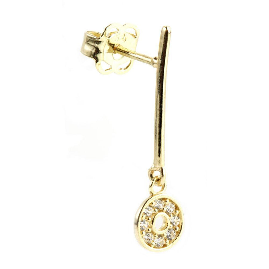 9ct Gold Bar Stud with Pave Crystal Disc Earrings - ZuZu Jewellery