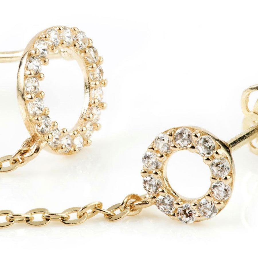9ct Gold Chain Linked Gem Discs Double Stud Earring - ZuZu Jewellery
