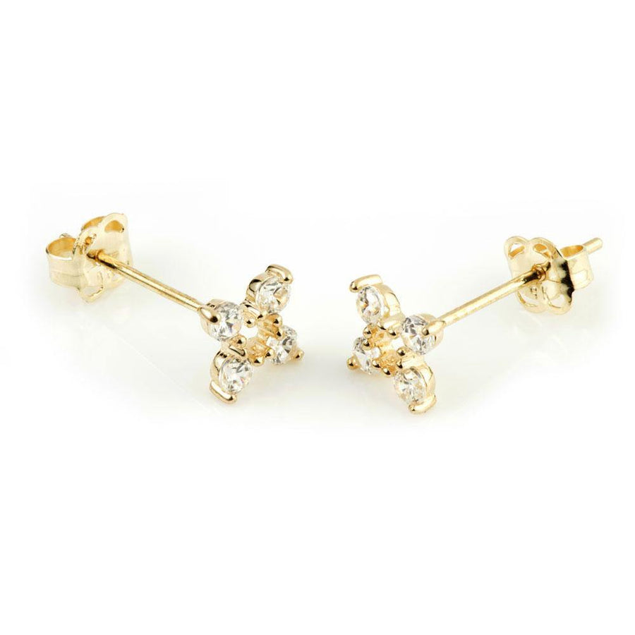 9ct Yellow Gold Crystal Flower Stud Earring - ZuZu Jewellery