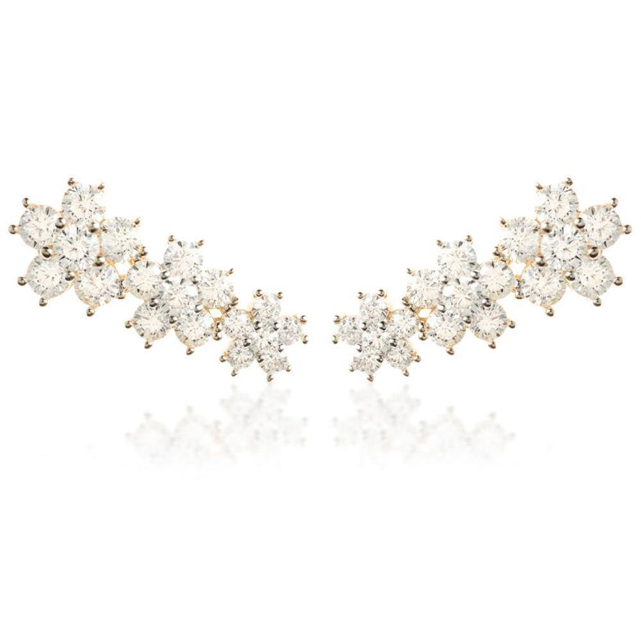 9ct Solid Gold Graduated Daisy Gem Ear Climber Earrings - ZuZu Jewellery
