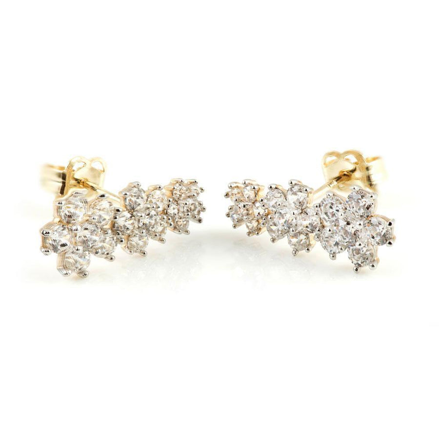 9ct Solid Gold Graduated Daisy Gem Ear Climber Earrings - ZuZu Jewellery