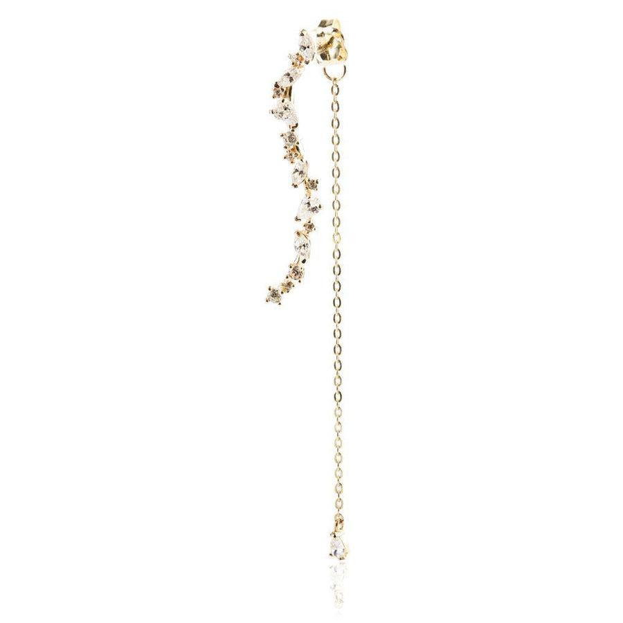 9ct Yellow Gold Gem with Gem Swirl Ear Climber Earrings Studs - ZuZu Jewellery