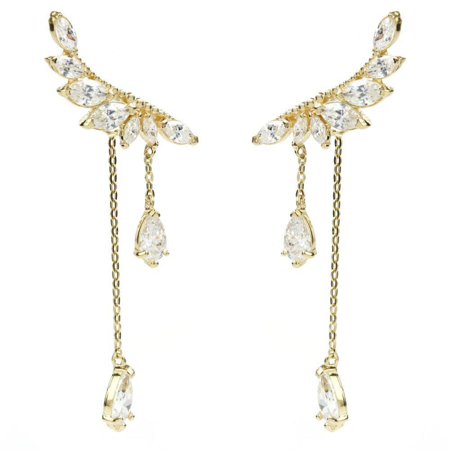 9ct Solid Gold Multi Gem Leaf & Hanging Gems Ear Climber Earrings - ZuZu Jewellery