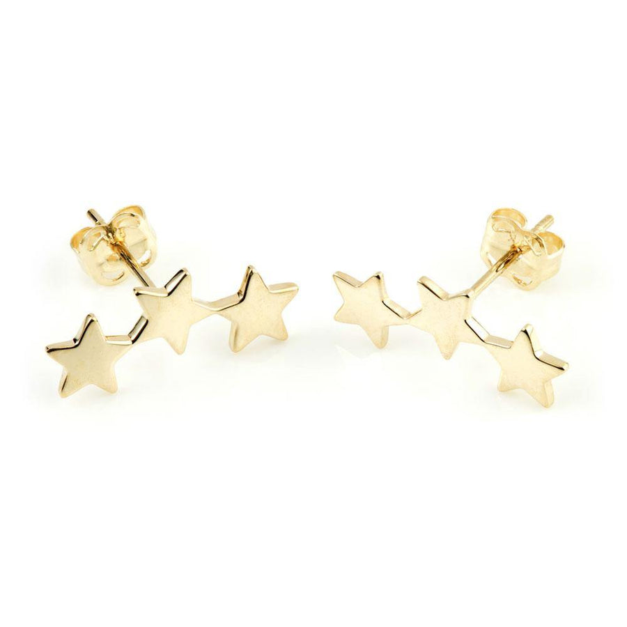 9ct Yellow Gold Triple Star Ear Climber Earrings Studs - ZuZu Jewellery