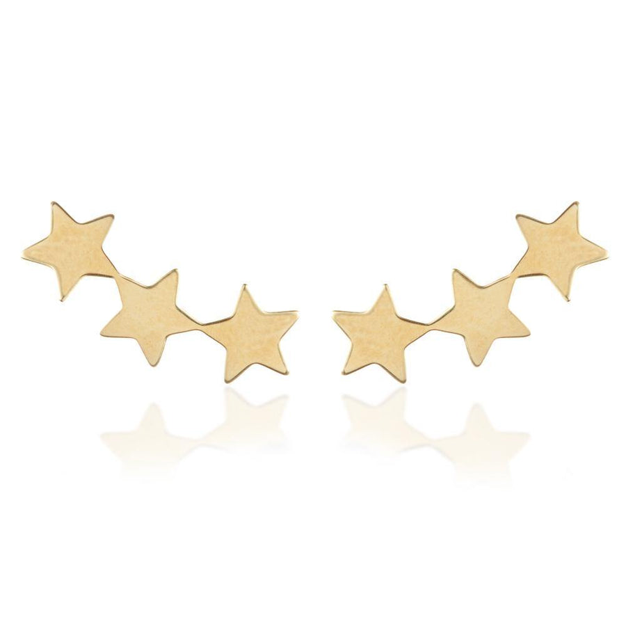 9ct Yellow Gold Triple Star Ear Climber Earrings Studs - ZuZu Jewellery