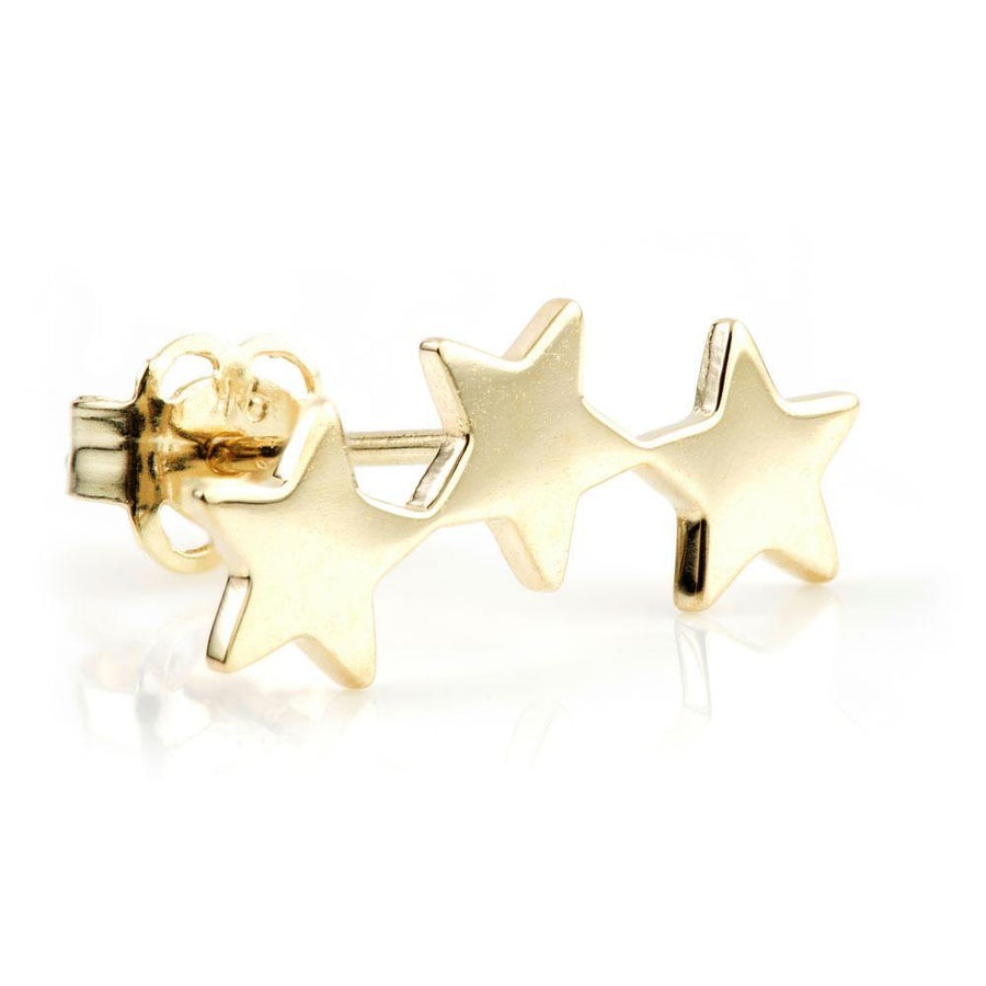 9ct Yellow Gold Triple Star Ear Climber Earrings Studs - ZuZu Jewellery