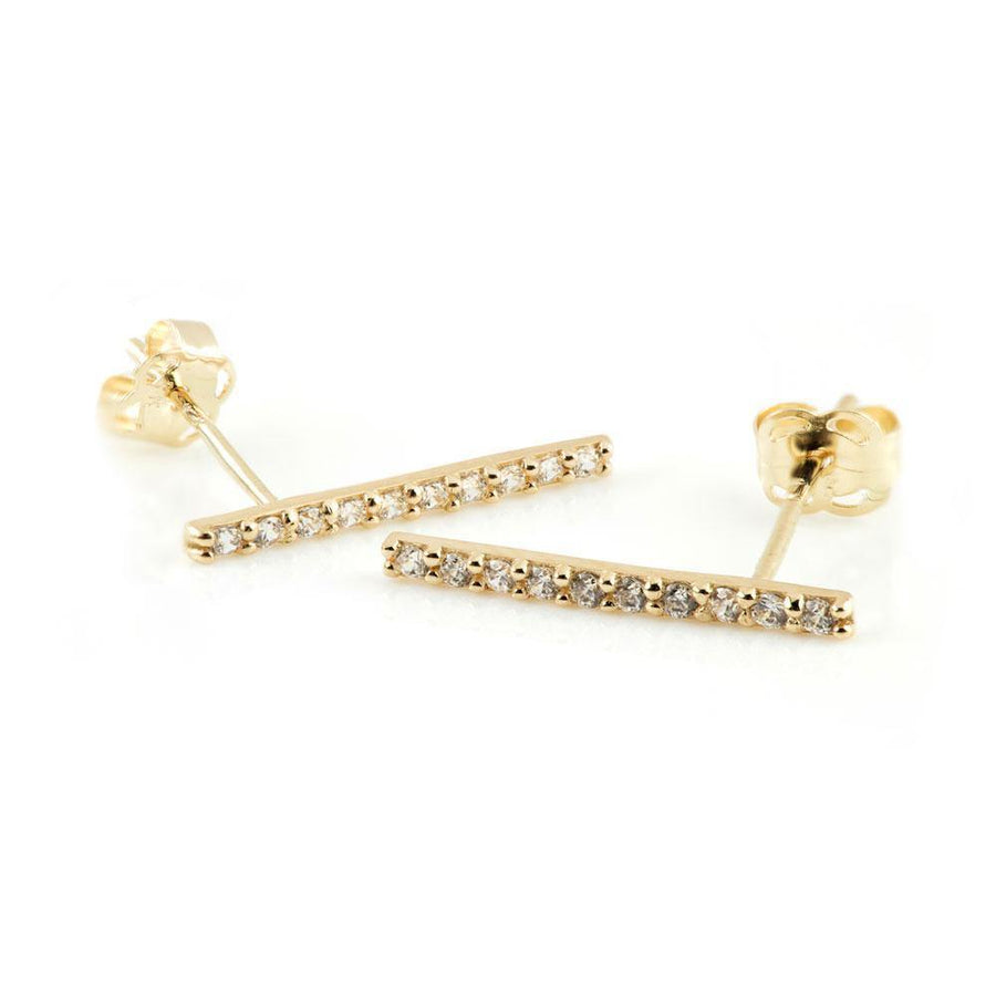 9ct Yellow Gold Gem Bar Ear Climber Earrings Studs - ZuZu Jewellery
