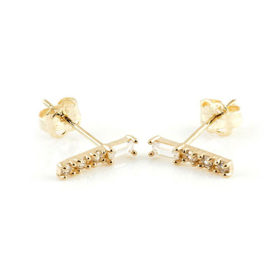 9ct Yellow Gold CZ Crystal Bar Stud Earring - ZuZu Jewellery