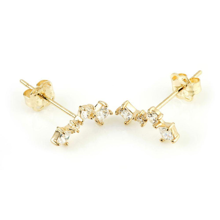9ct Yellow Gold Squares Ear Climber Earrings - ZuZu Jewellery
