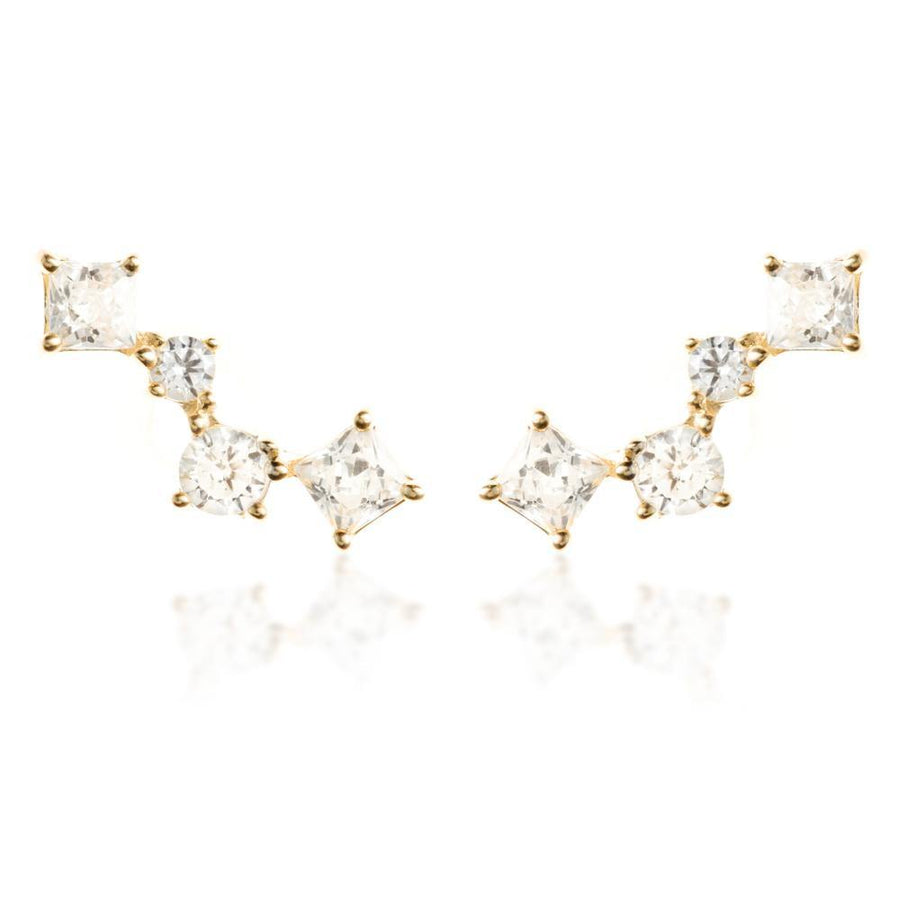 9ct Yellow Gold Squares Ear Climber Earrings - ZuZu Jewellery