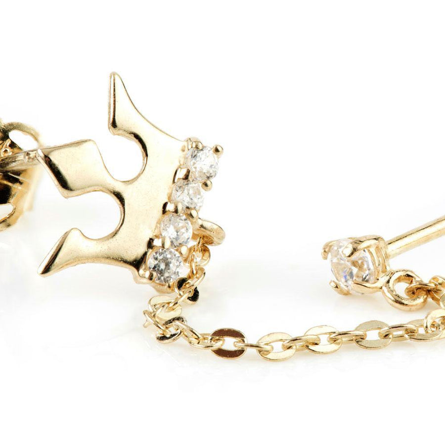 9ct Gold Gem Crown Chain Linked Double Stud Earring - ZuZu Jewellery