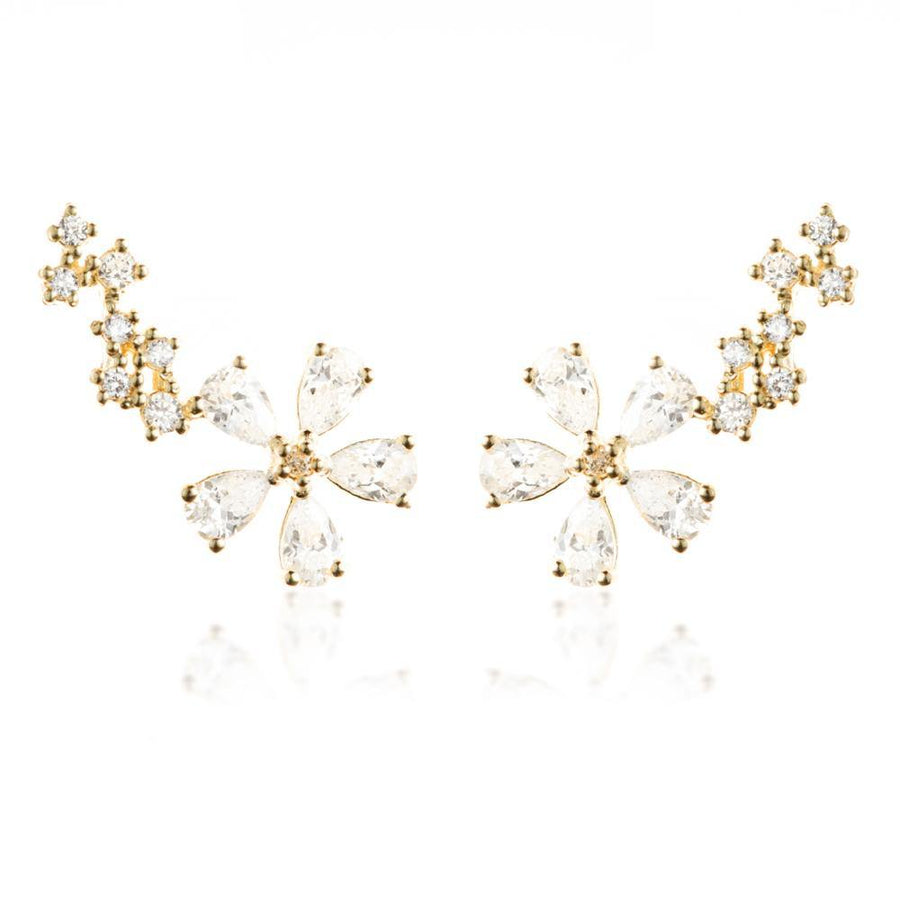 9ct Solid Gold Flower Stem Ear Climber Earrings - ZuZu Jewellery