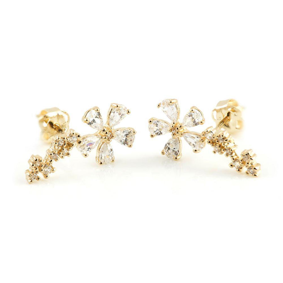 9ct Solid Gold Flower Stem Ear Climber Earrings - ZuZu Jewellery
