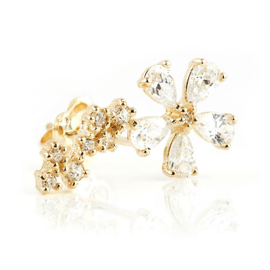 9ct Solid Gold Flower Stem Ear Climber Earrings - ZuZu Jewellery