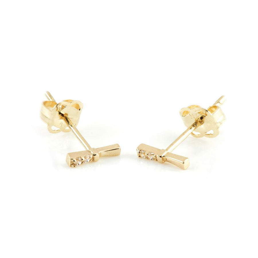 9ct Gold Double Gem & Plain Bar Stud Earring - ZuZu Jewellery