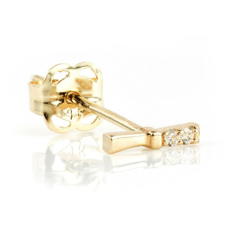 9ct Gold Double Gem & Plain Bar Stud Earring - ZuZu Jewellery